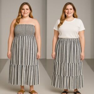 Convertible Smocked Maxi Skirt Dress Plus Size 3X Riviera Stripe NWT